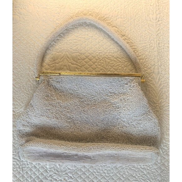 Needlepoint Roses Beaded Handbag Magnetic Closure and Inner Pockets - Picture 4 of 12